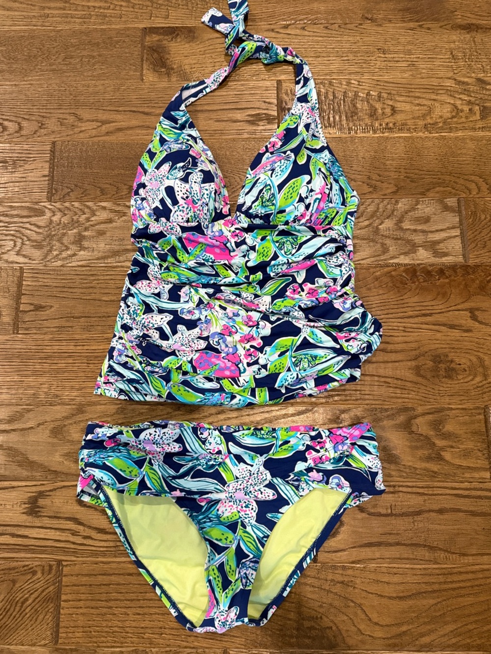 Lilly Pulitzer Navy and Bright Floral Lily print Halter Tankini & bottom